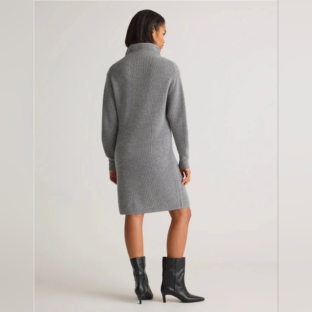 Quince Merino Wool Relaxed Turtleneck Sweater Dress Light Heather Gray, Size M - Picture 9 of 11